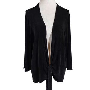 Amanda Travel Knit Tie Front Cardigan Womens Plus Size 1X Slinky Stretch Black